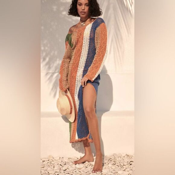 Anthropologie Mahila Crochet Sweater Cover Up Dress Low Back Size S
